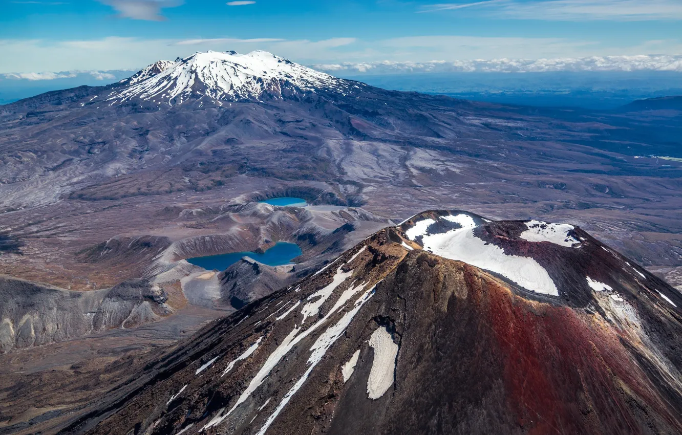 Фото обои снег, горы, вершины, вулкан, Новая Зеландия, New Zealand, Tongariro