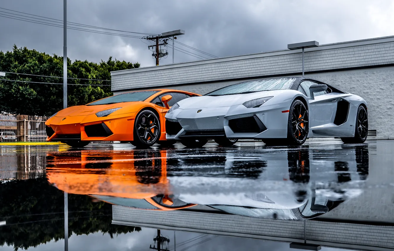 Фото обои Lamborghini, Серый, Оранжевый, Orange, LP700-4, Aventador, Supercars, Silver