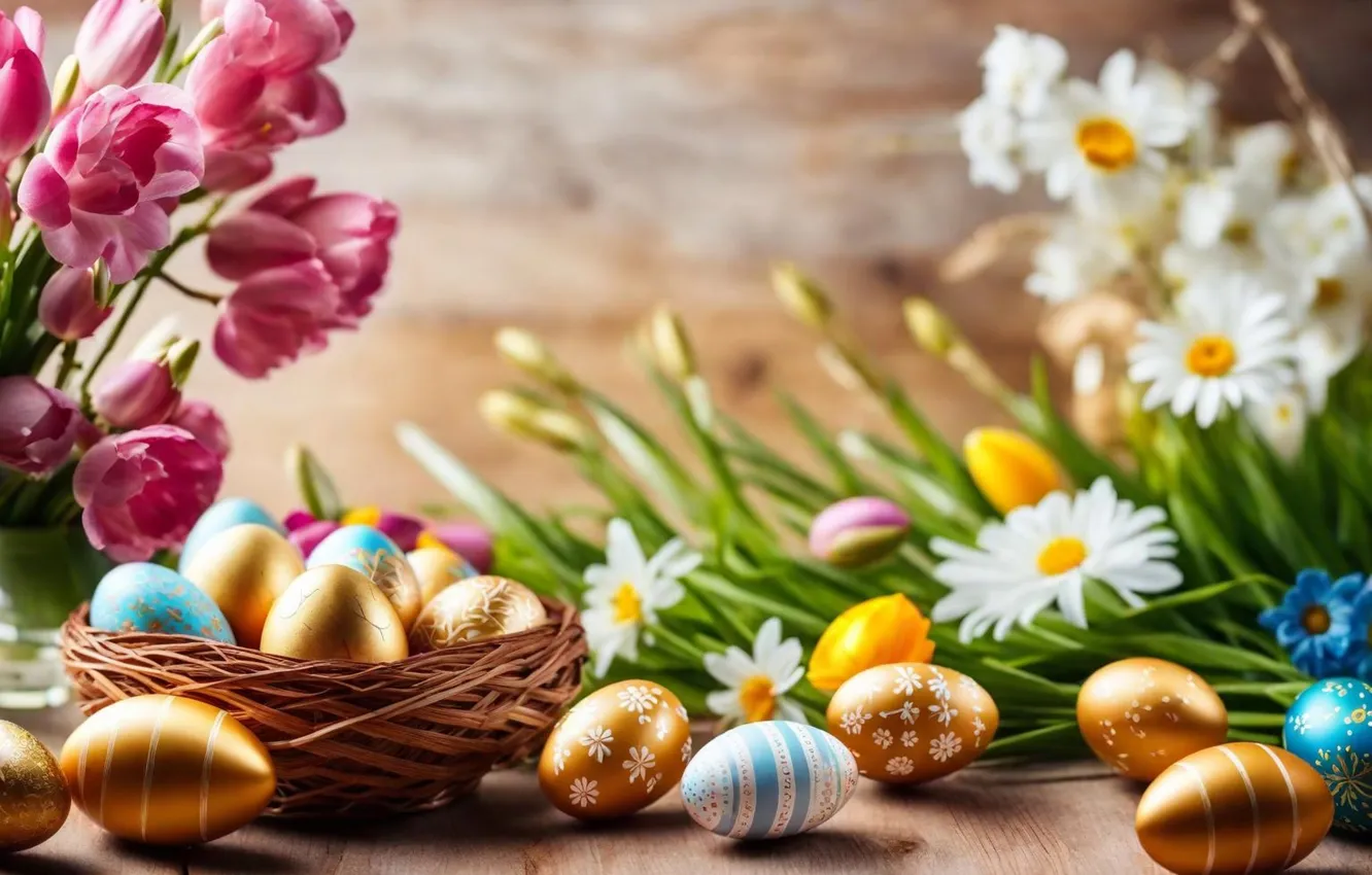 Фото обои цветы, яйца, весна, colorful, Пасха, happy, flowers, spring