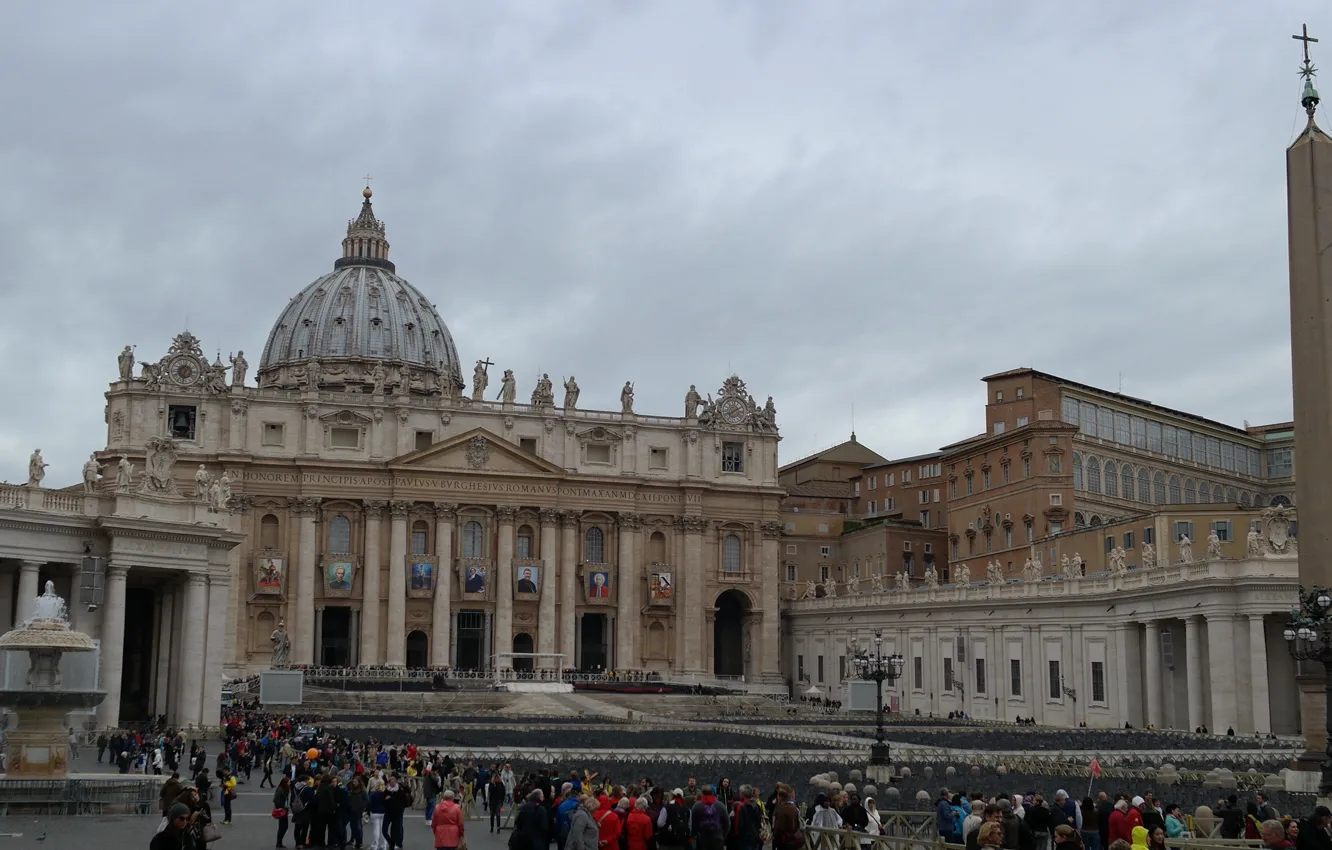 Фото обои Италия, фонтан, обелиск, Ватикан, собор Святого Петра, площадь Святого Петра