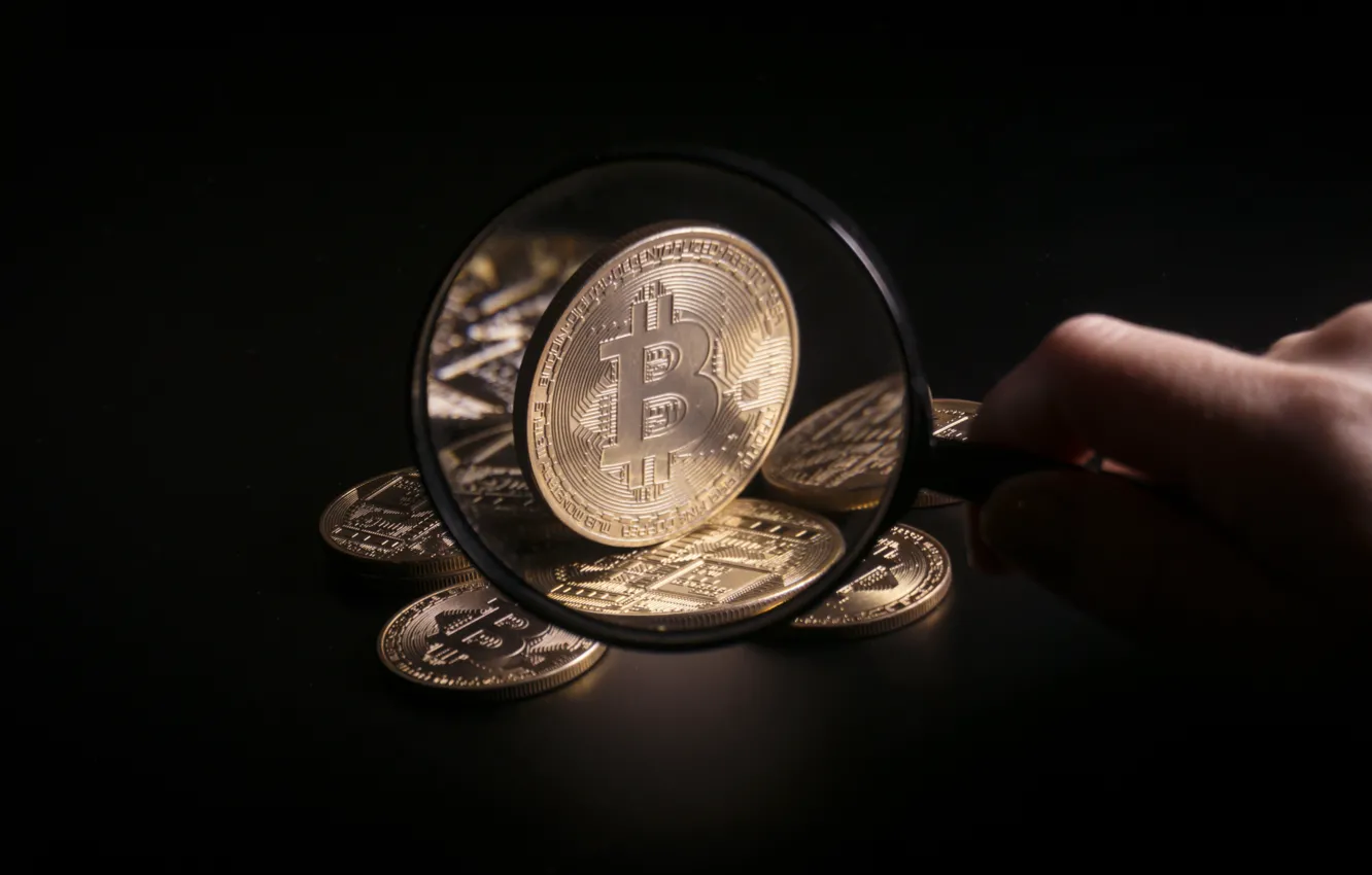 Фото обои magnifying glass, business, bitcoin