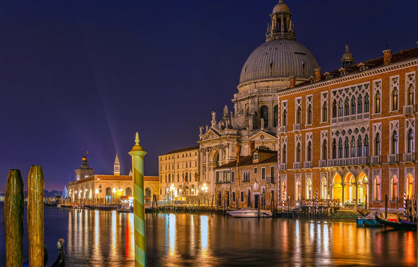 Фото обои здания, Италия, Венеция, канал, ночной город, набережная, Italy, Venice