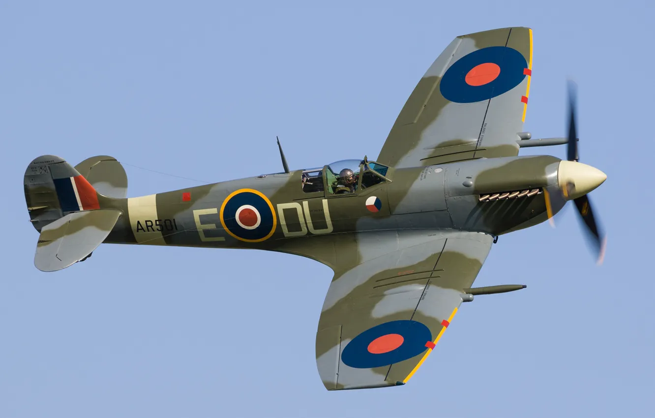 Фото обои Истребитель, Spitfire, Supermarine Spitfire, RAF, Вторая Мировая Война