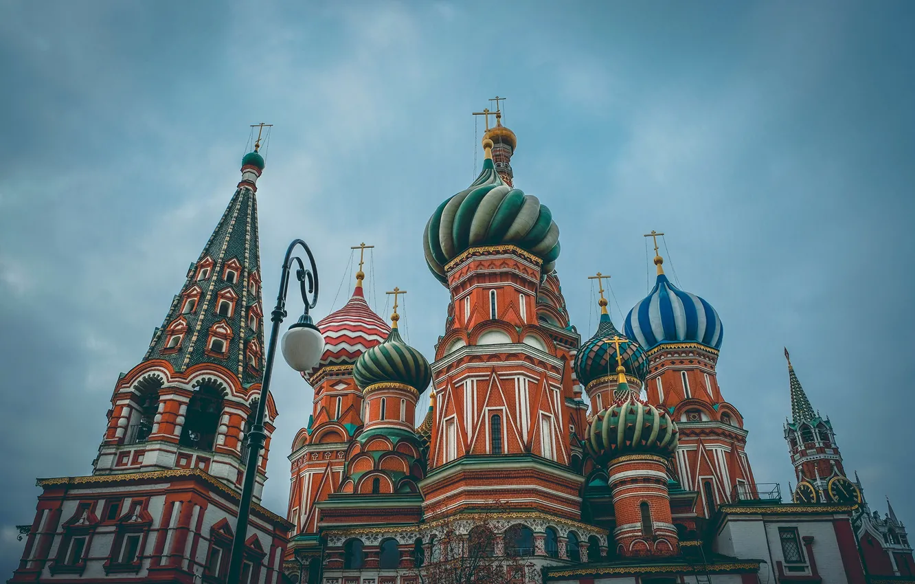 Фото обои вид, Москва, Храм Василия Блаженного, купола