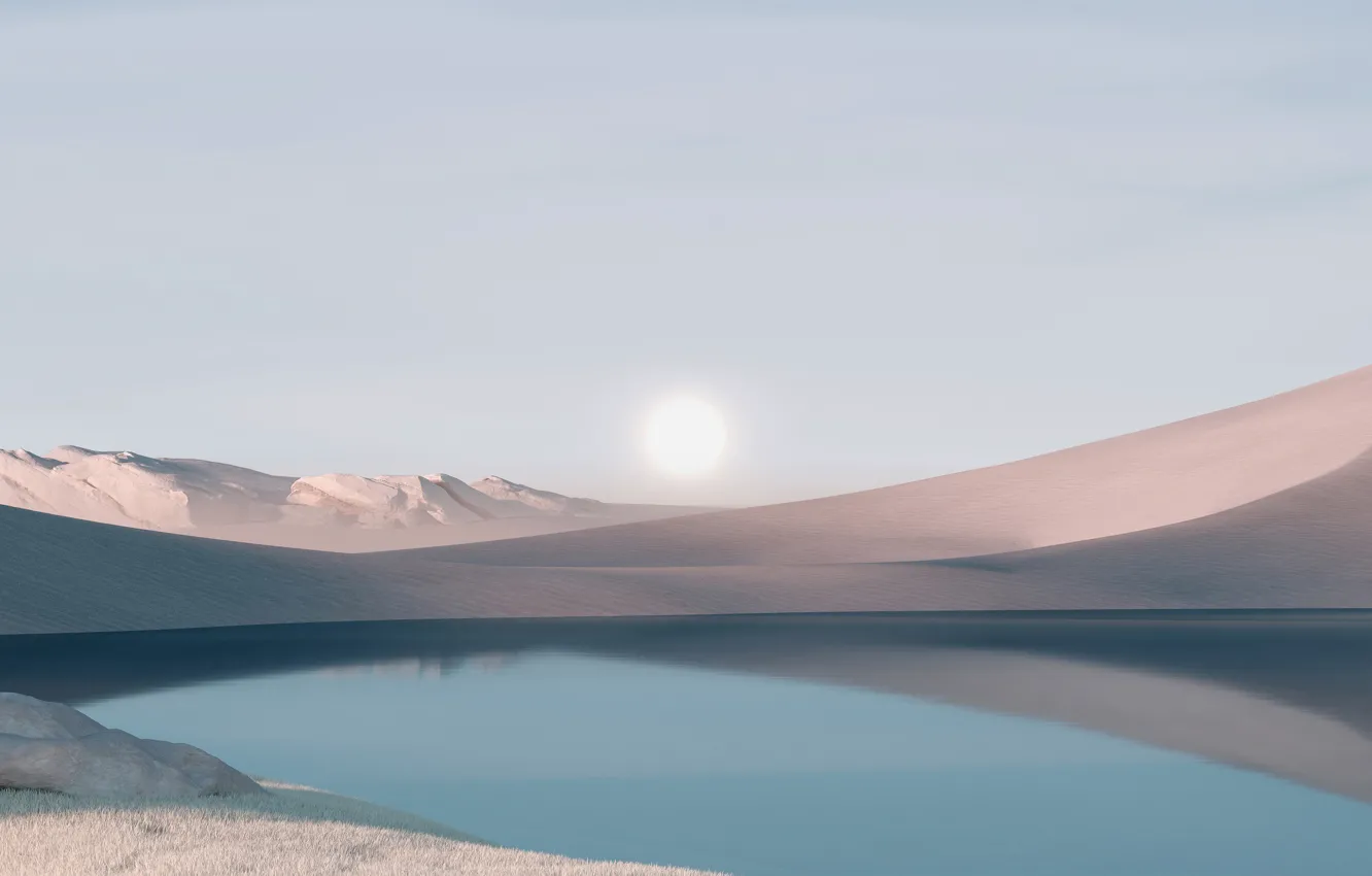 Фото обои Пустыня, Рассвет, Microsoft, Windows 11