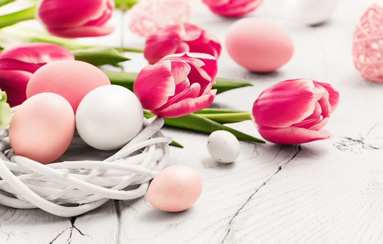 Фото обои цветы, весна, Пасха, тюльпаны, wood, pink, flowers, tulips