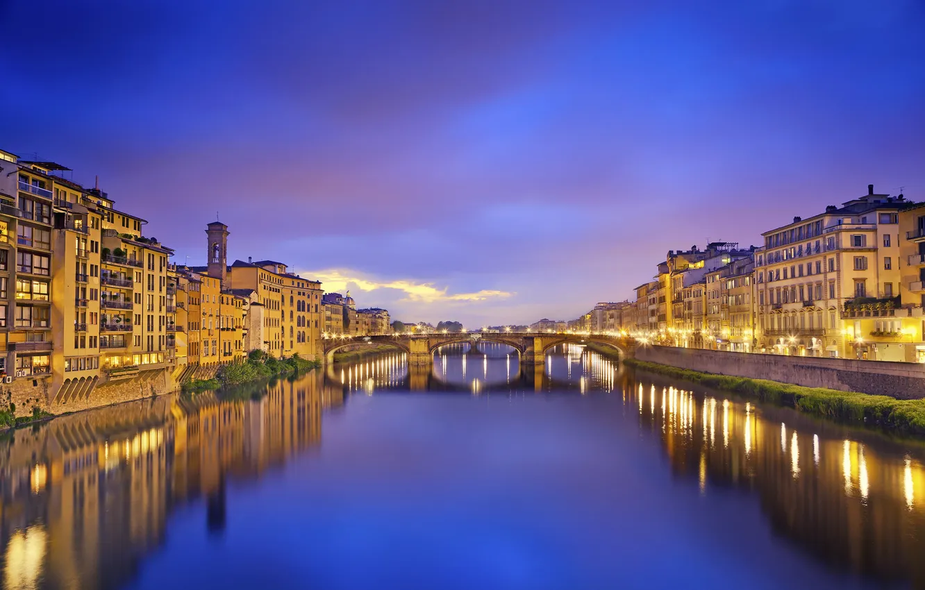 Фото обои мост, река, дома, Италия, Флоренция, Арно