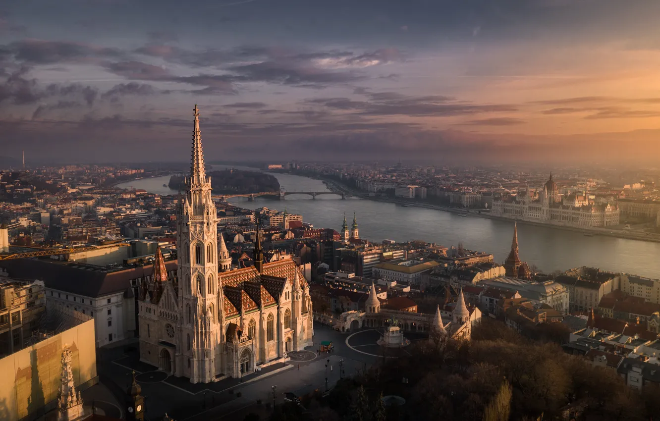 Фото обои мост, город, река, здания, дома, Венгрия, Будапешт, Дунай