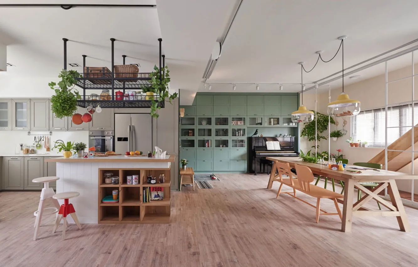 Фото обои интерьер, рояль, кухня, столовая, обеденная зона, Home in Kaohsiung City, by HAO Design