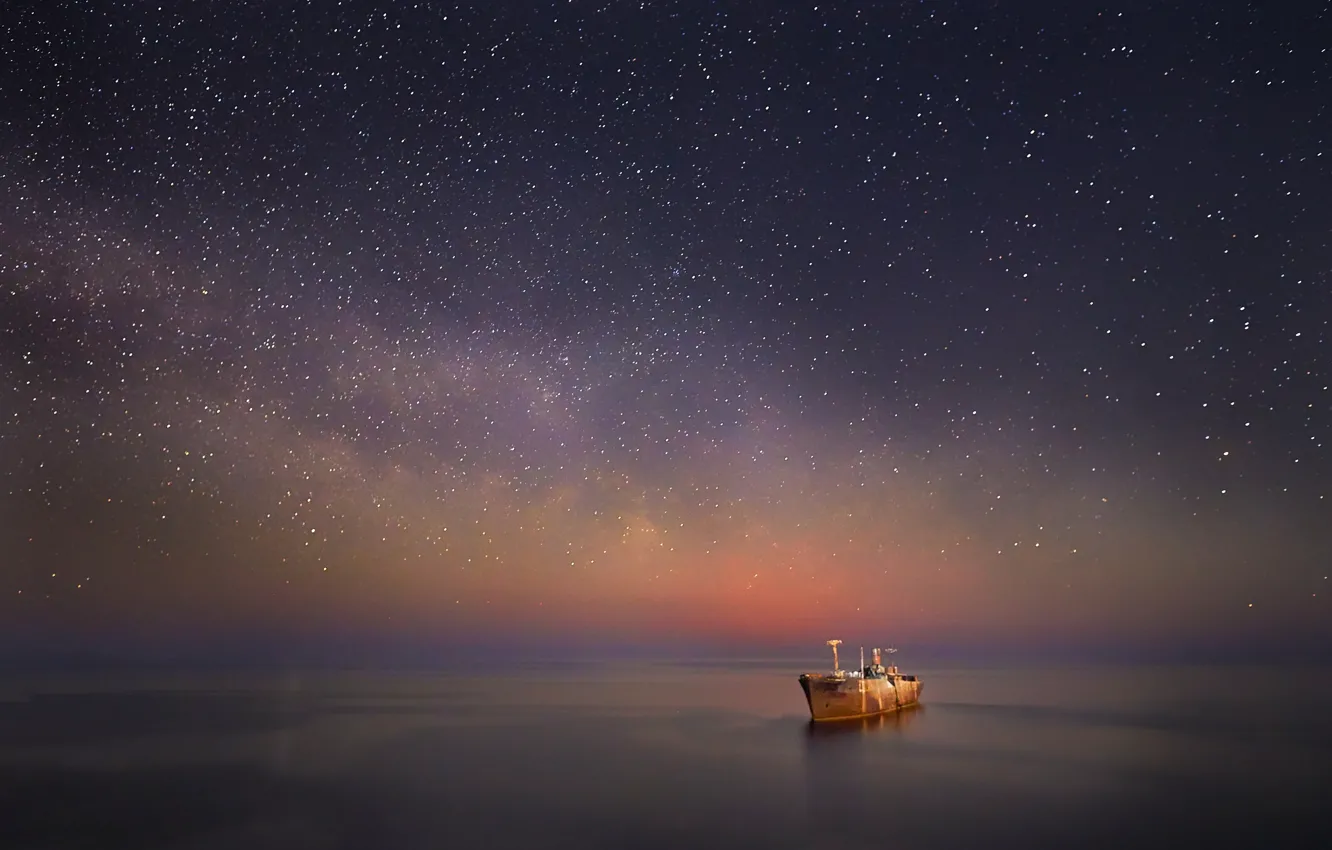Фото обои море, звезды, корабль