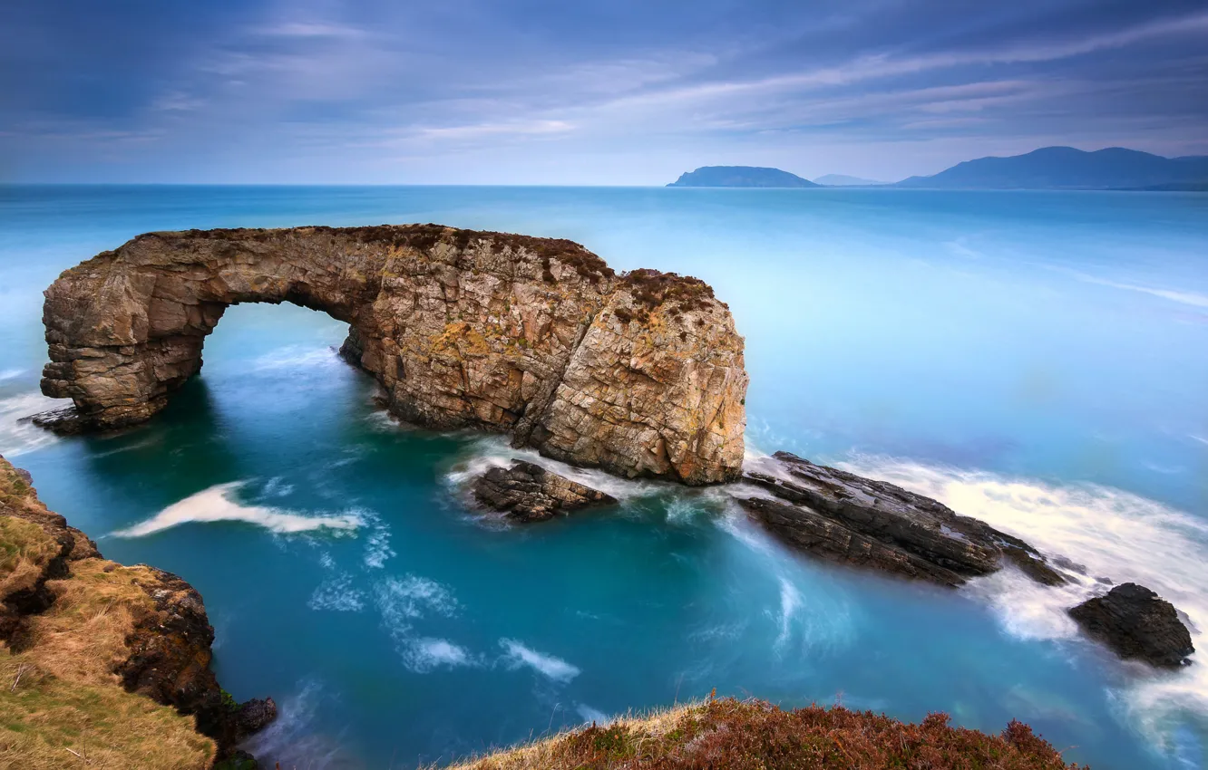 Фото обои море, небо, скалы, выдержка, арка