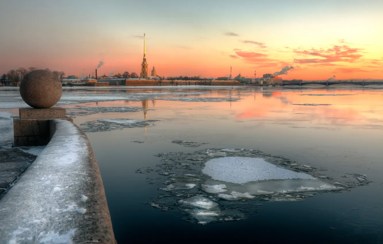 Фото обои зима, река, утро, мороз, Санкт-Петербург, 2015, Дворцовый округ, 29 декабря