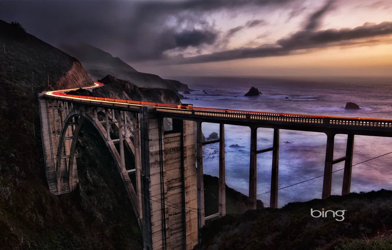 Фото обои море, небо, мост, скалы