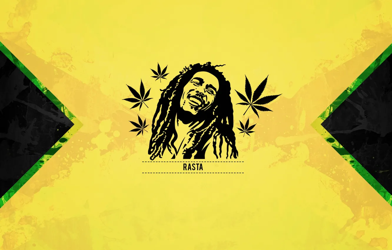 Фото обои Bob Marley, yellow, cannabis, Jamaica, rasta