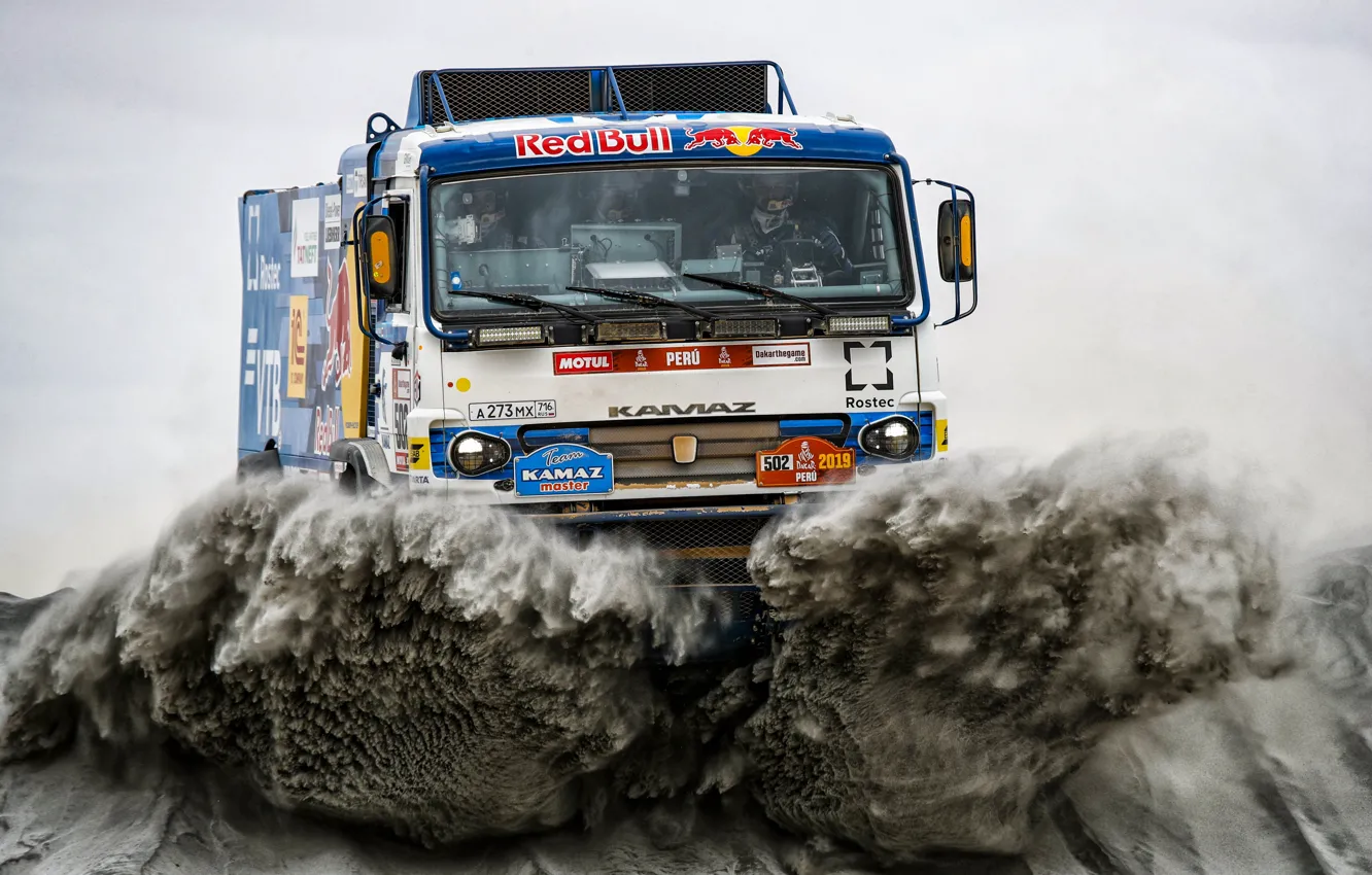 Фото обои Песок, Авто, Машина, Грузовик, Гонка, Мастер, Россия, Kamaz