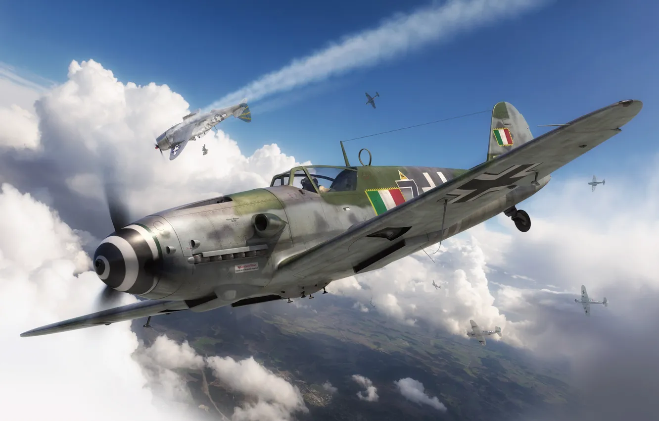 Фото обои Германия, истребитель, Италия, люфтваффе, Adam Tooby, Messerschmitt Bf 109G-10 Erla