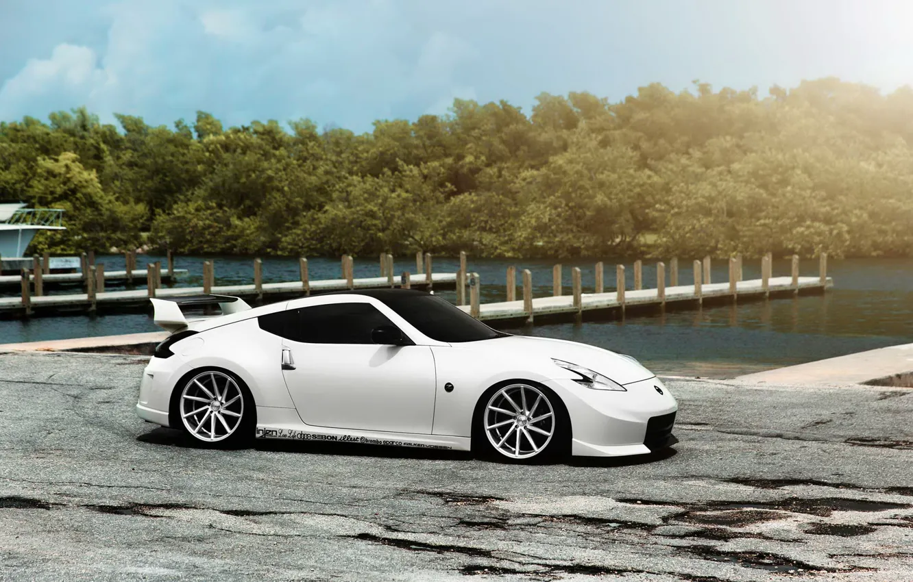 Фото обои car, тюнинг, white, набережная, ниссан, tuning, автообои, Nissan 370Z