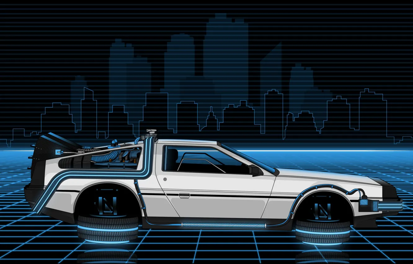 Фото обои Авто, Рисунок, Музыка, Машина, Стиль, Фон, Car, DeLorean DMC-12