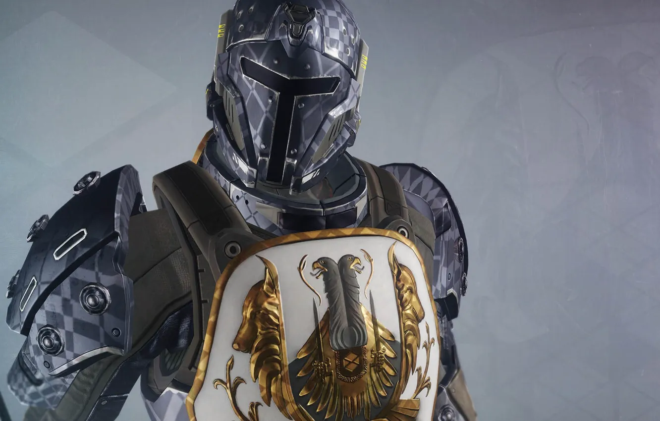 Фото обои фон, воин, арт, шлем, броня, герб, Destiny