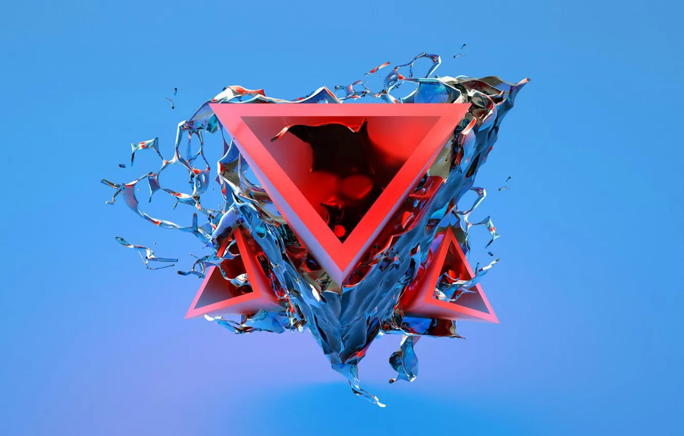 Фото обои треугольники, жидкость, liquid, triangles, геометрические фигуры, computer art, geometric shapes, fractal art