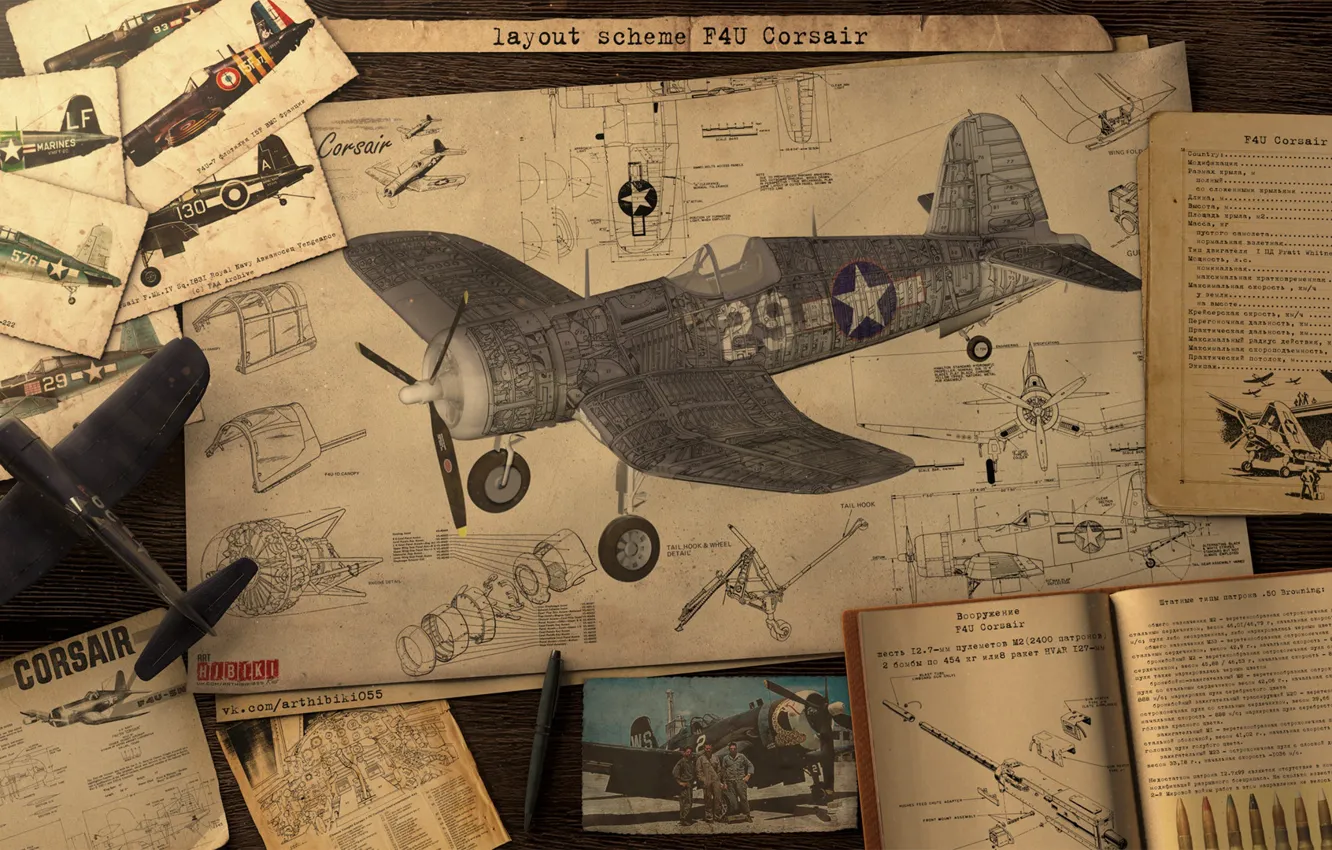 Фото обои чертеж, самолёт, журнал, layout sheme corsair