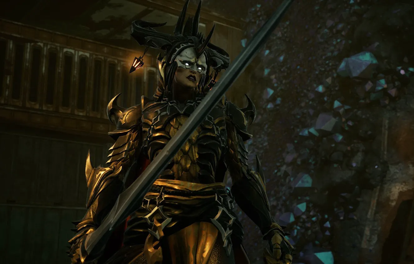 Фото обои меч, маска, броня, game, Lust, Похоть, семь смертных грехов, Darksiders III