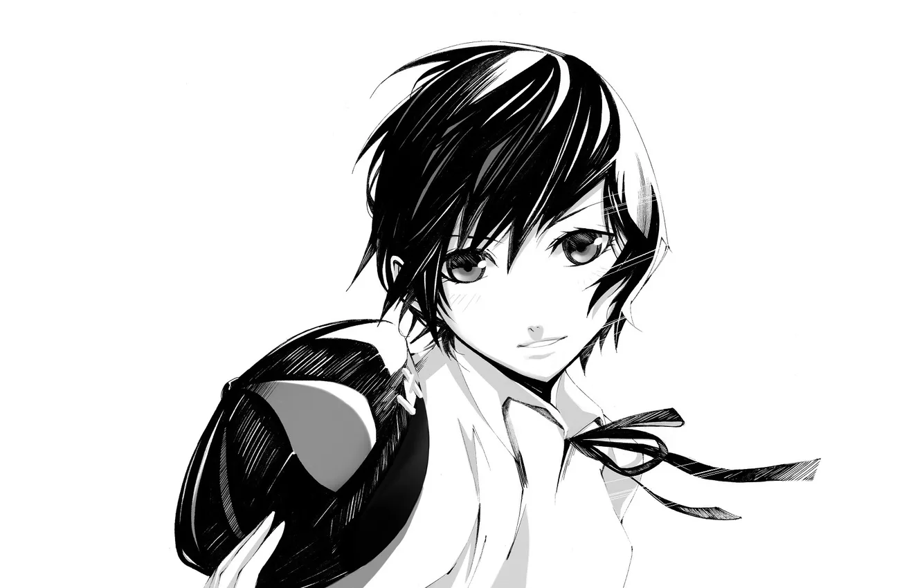 Фото обои взгляд, улыбка, шляпа, парень, art, persona 4, монохромное, tagme