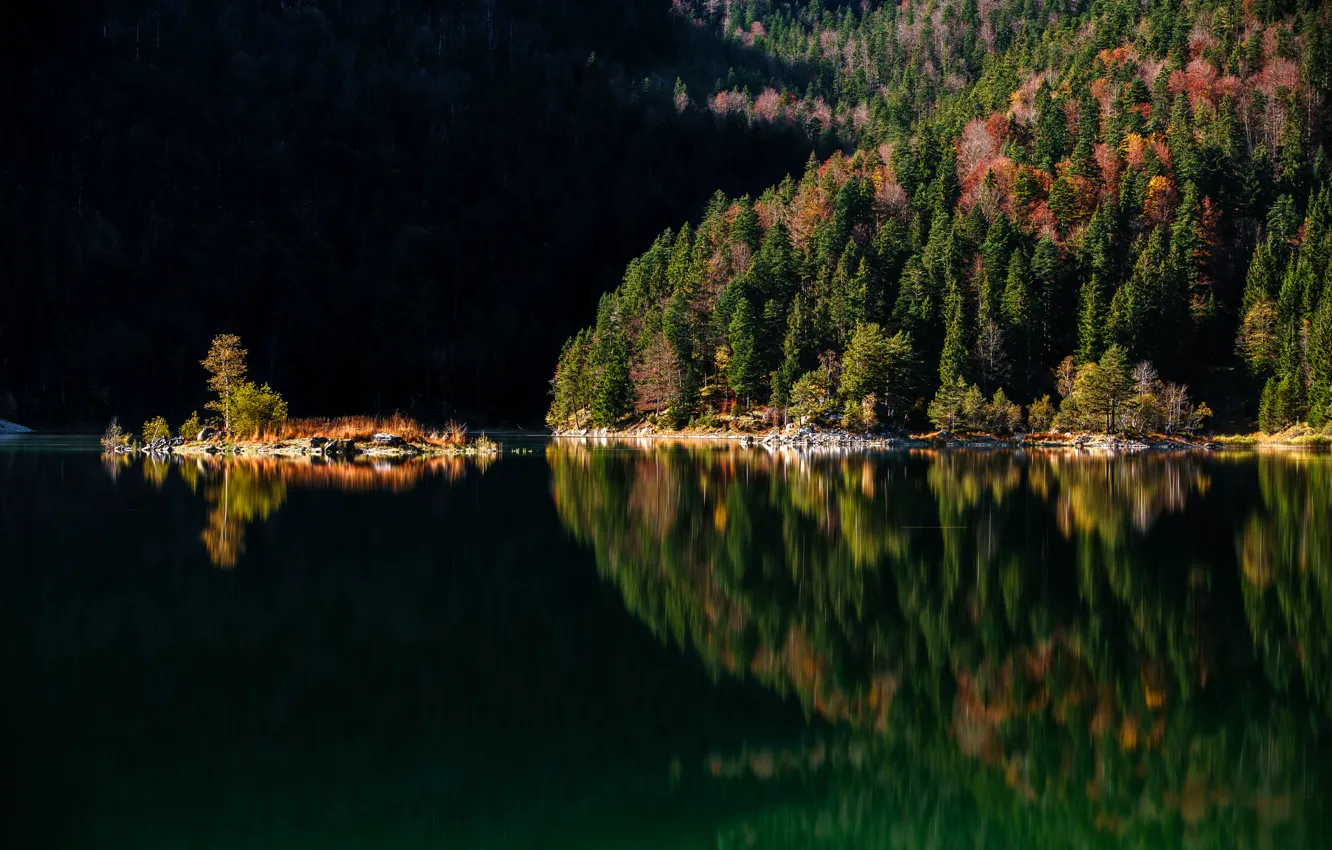 Фото обои осень, деревья, горы, озеро, Германия, Бавария