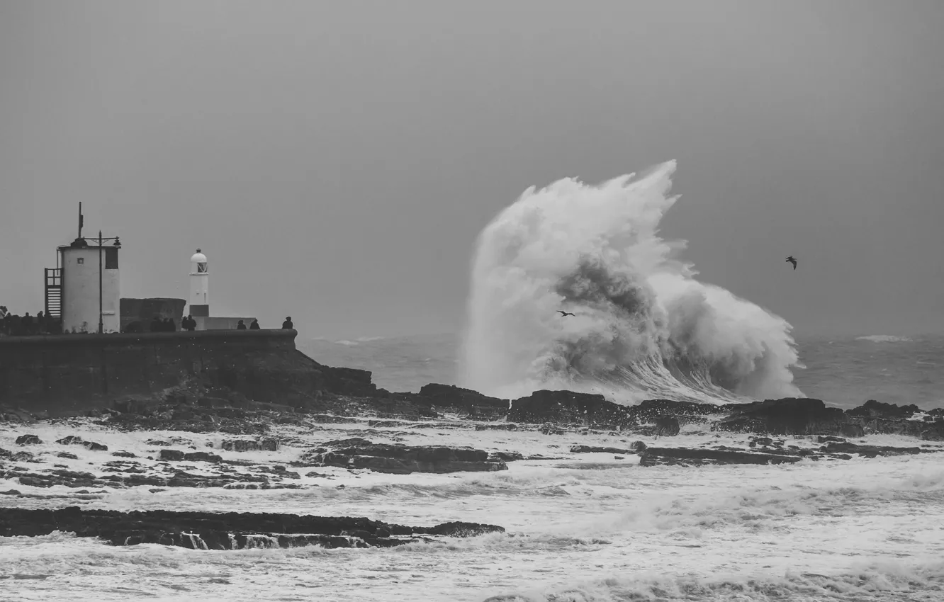 Фото обои море, волны, камень, маяк, море взволнованное