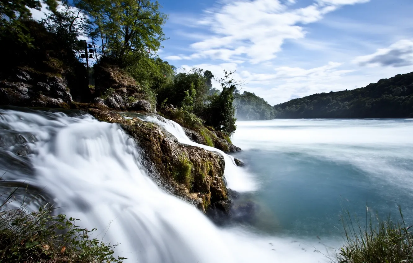 Фото обои река, Switzerland, Rhine Falls, Рейнский водопад, Щвейцария