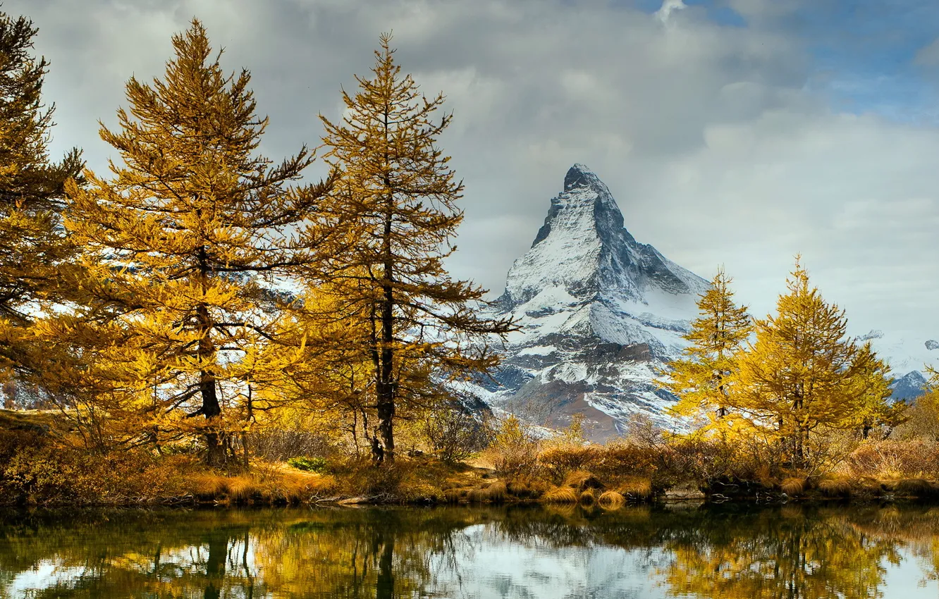 Фото обои осень, пейзаж, горы, озеро