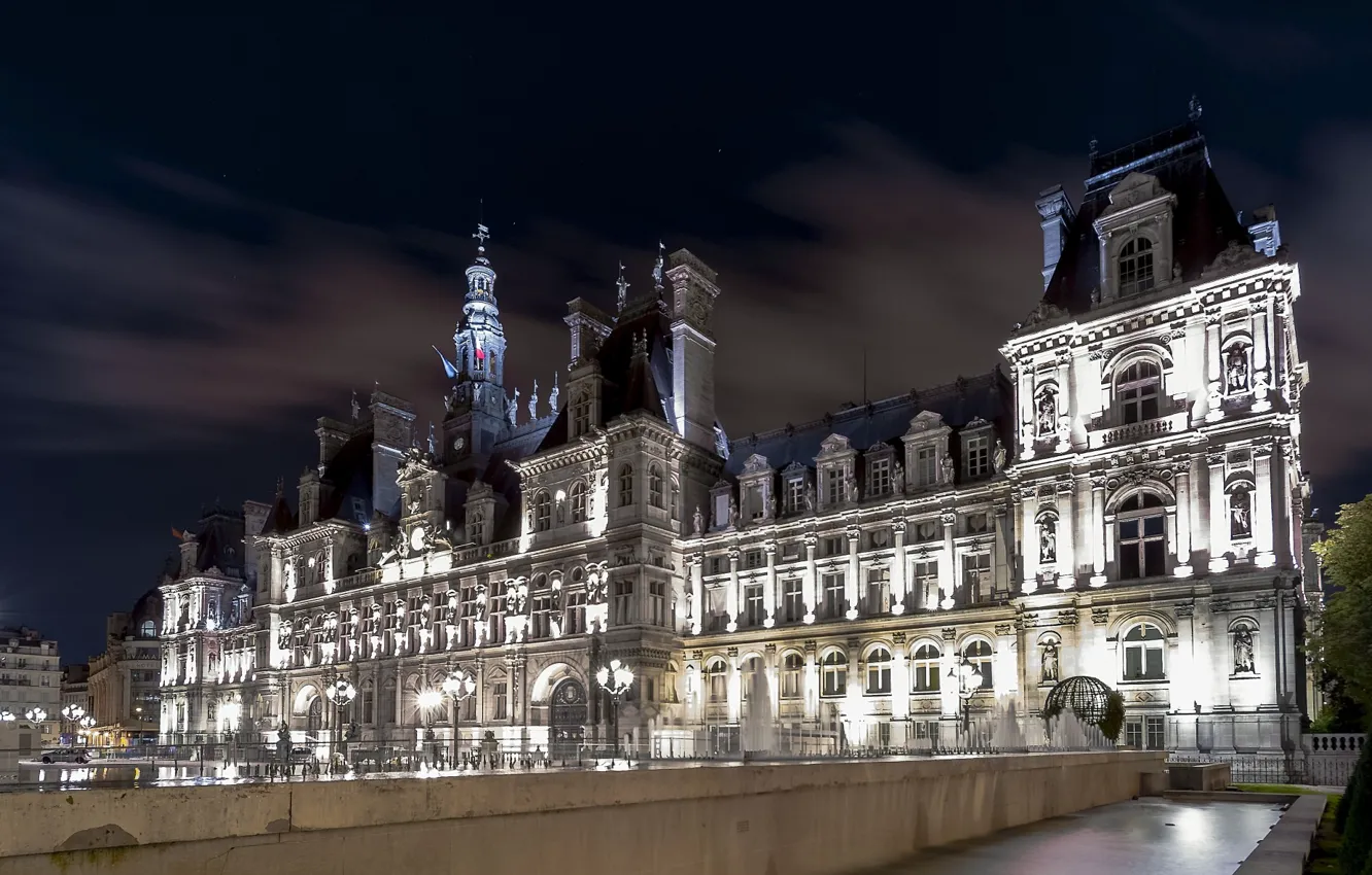 Фото обои ночь, город, Франция, Париж, фонари
