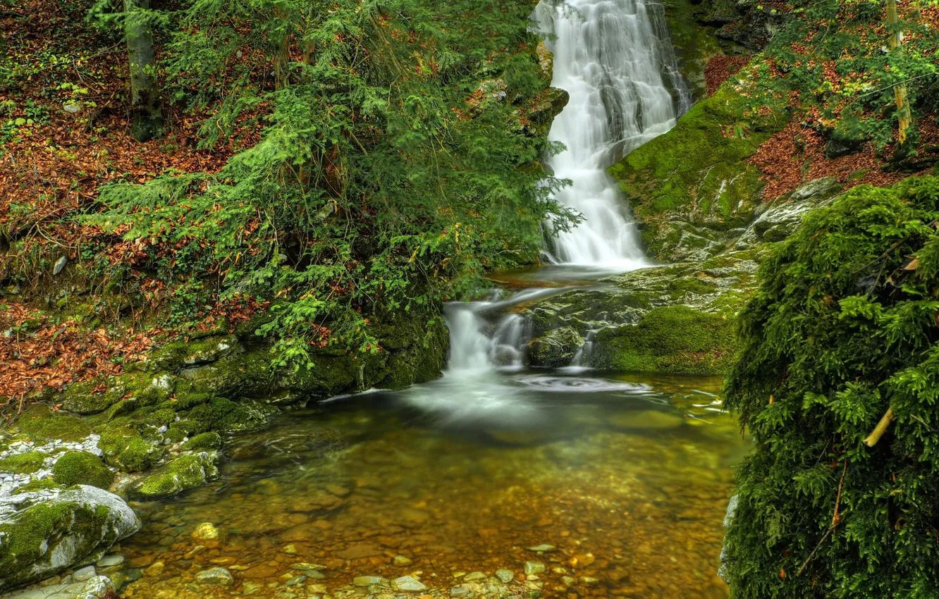 Фото обои Природа, Водопад, Осень, Nature, Речка, Autumn, Waterfall, River