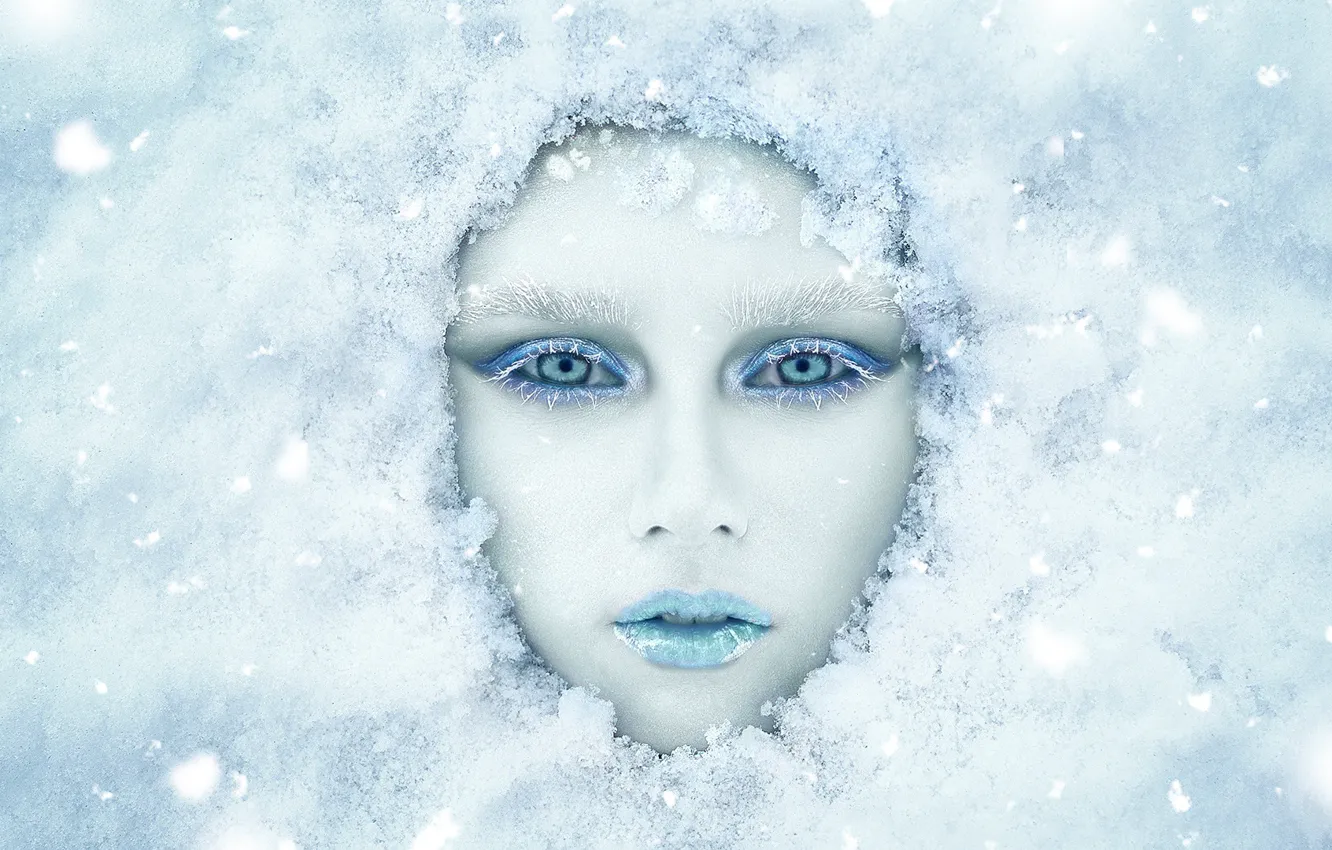 Фото обои зима, взгляд, девушка, снег, лицо, макияж, Ренат Фотов, Анастасия Косухина