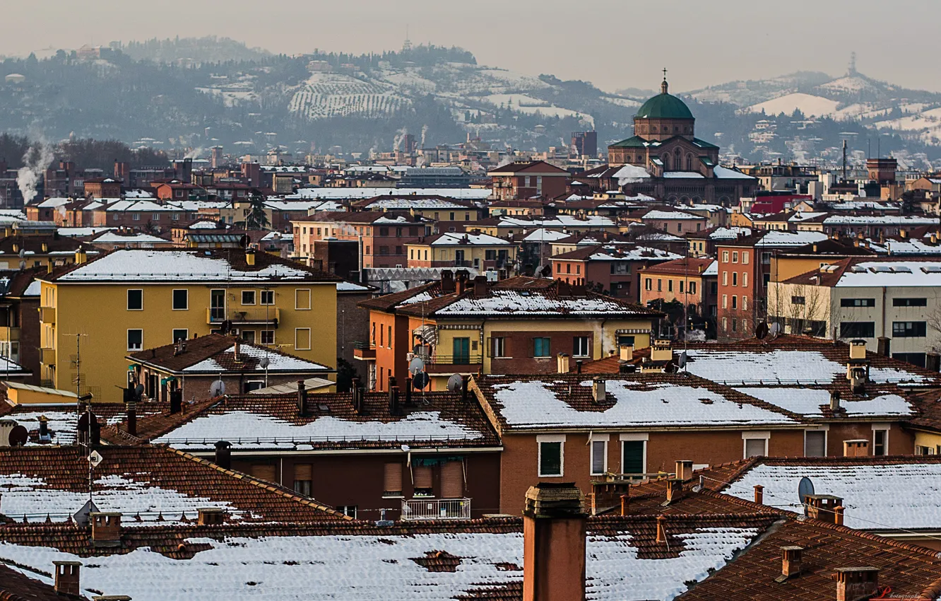 Фото обои зима, снег, дома, Италия, Winter in Bologna