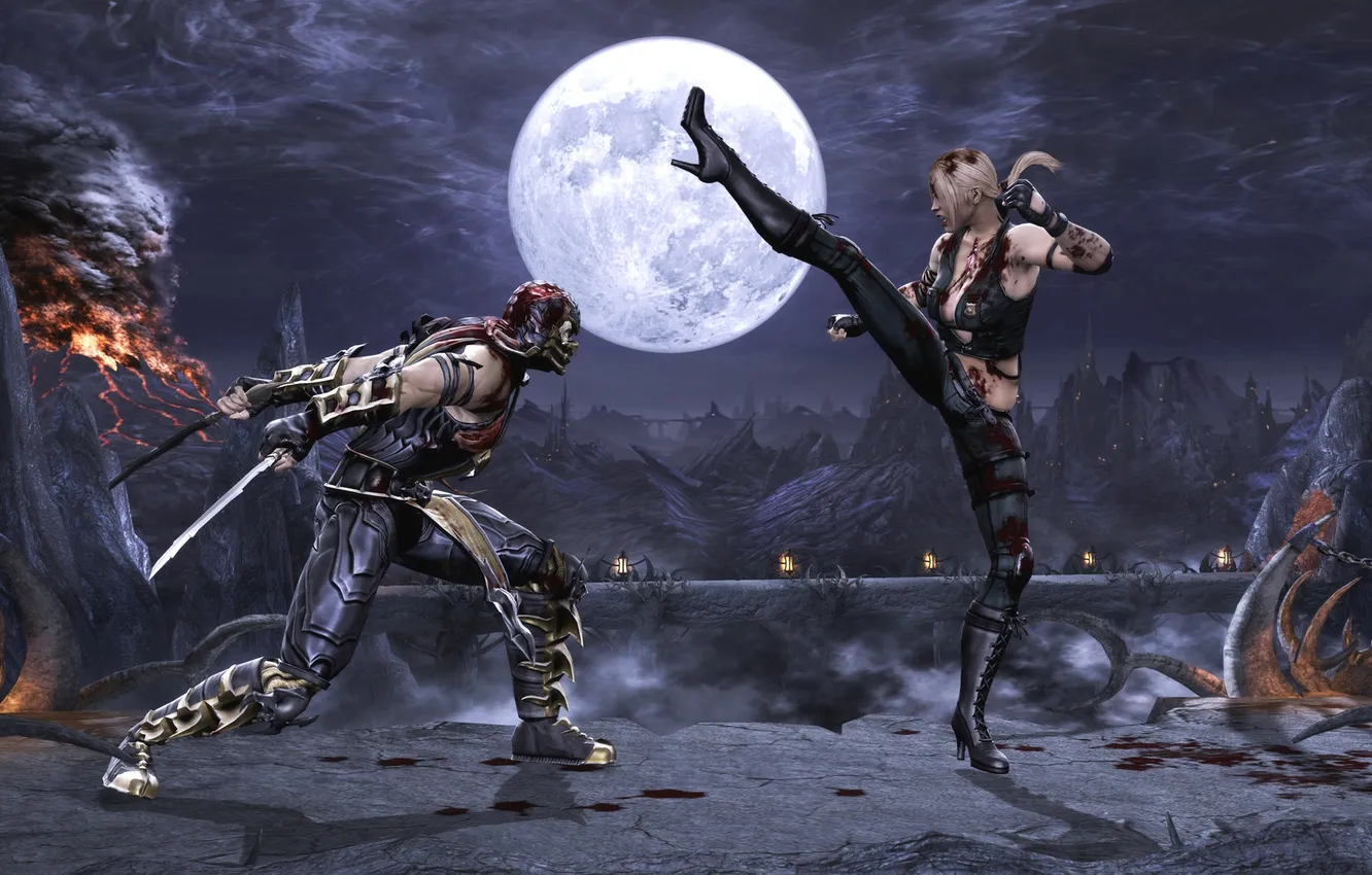 Фото обои Mortal Kombat, Scorpion, Sonya Blade, Komplete Edition