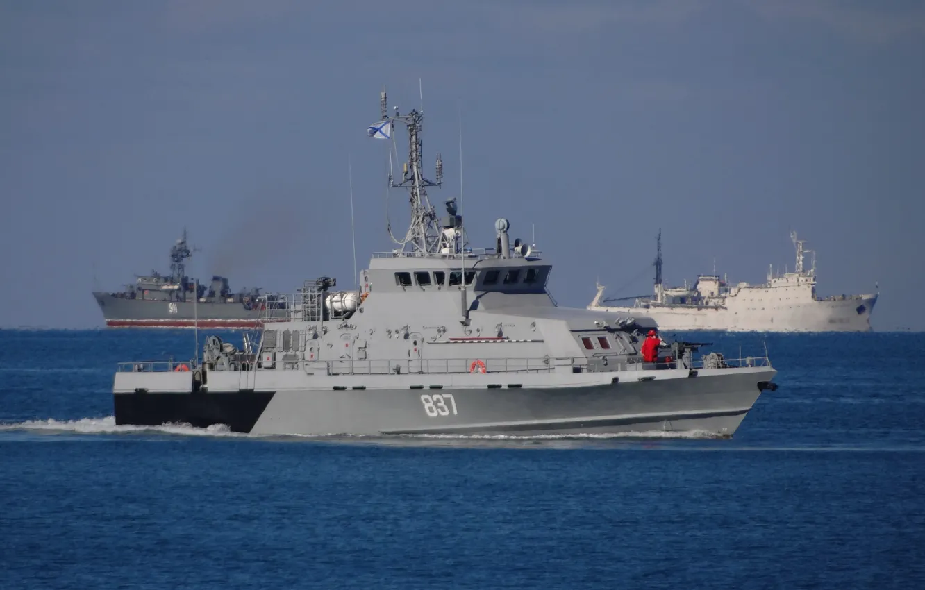 Фото обои ВМФ, учения, Черное море, Черноморский Флот, противодиверсионный катер, &quot;Грачонок&quot;