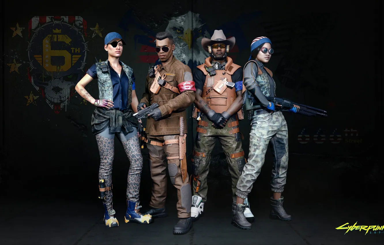 Фото обои Concept Art, cyberpank, cyberpunk 2077, Sci-Fi, Digital Painting, gangs, 6th street, Game Art