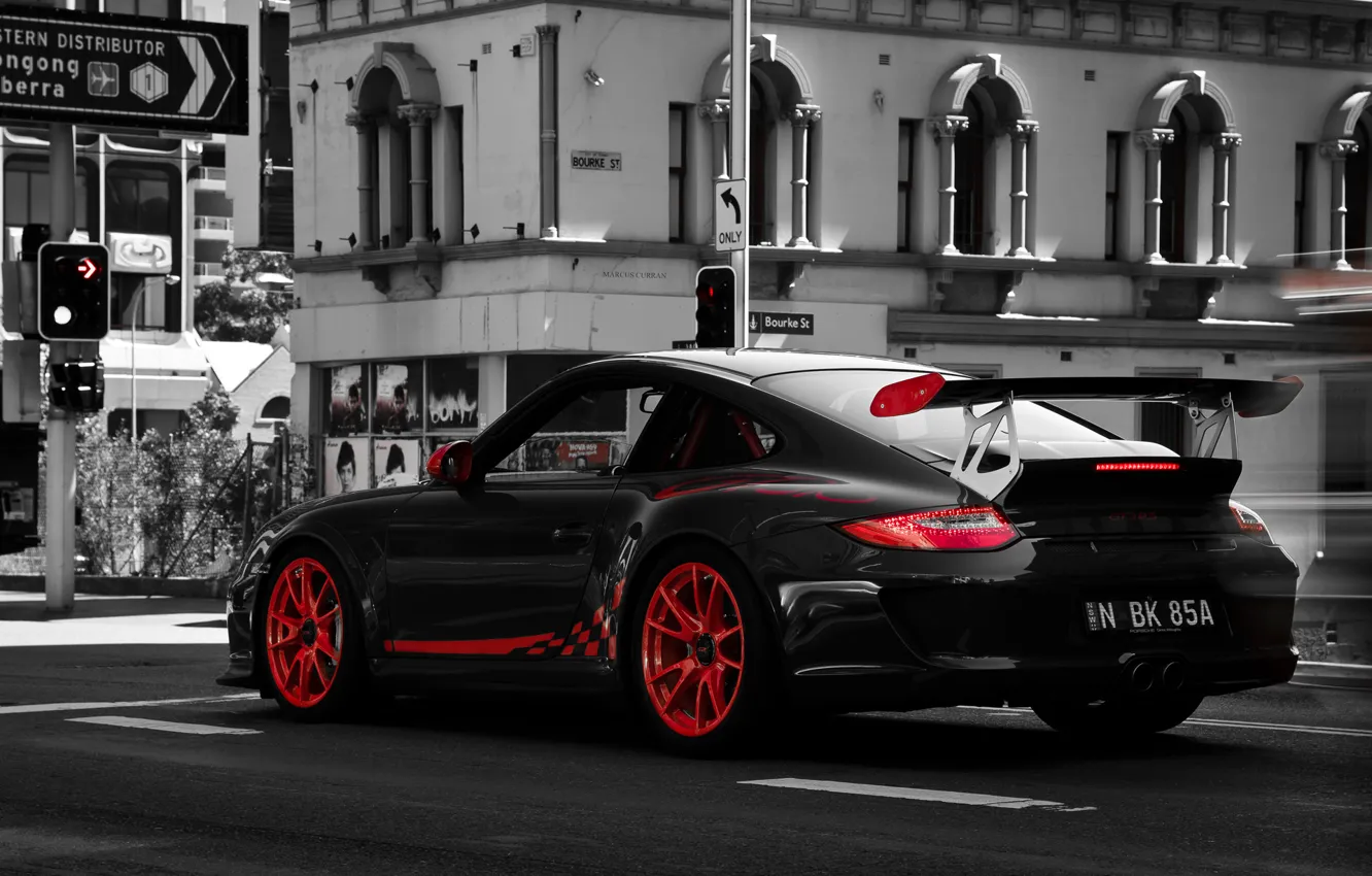 Фото обои фото, 997, Porsche, ч/б, красные, белые, детали, чёрно