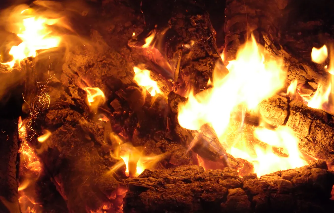 Фото обои огонь, пламя, угли, костёр