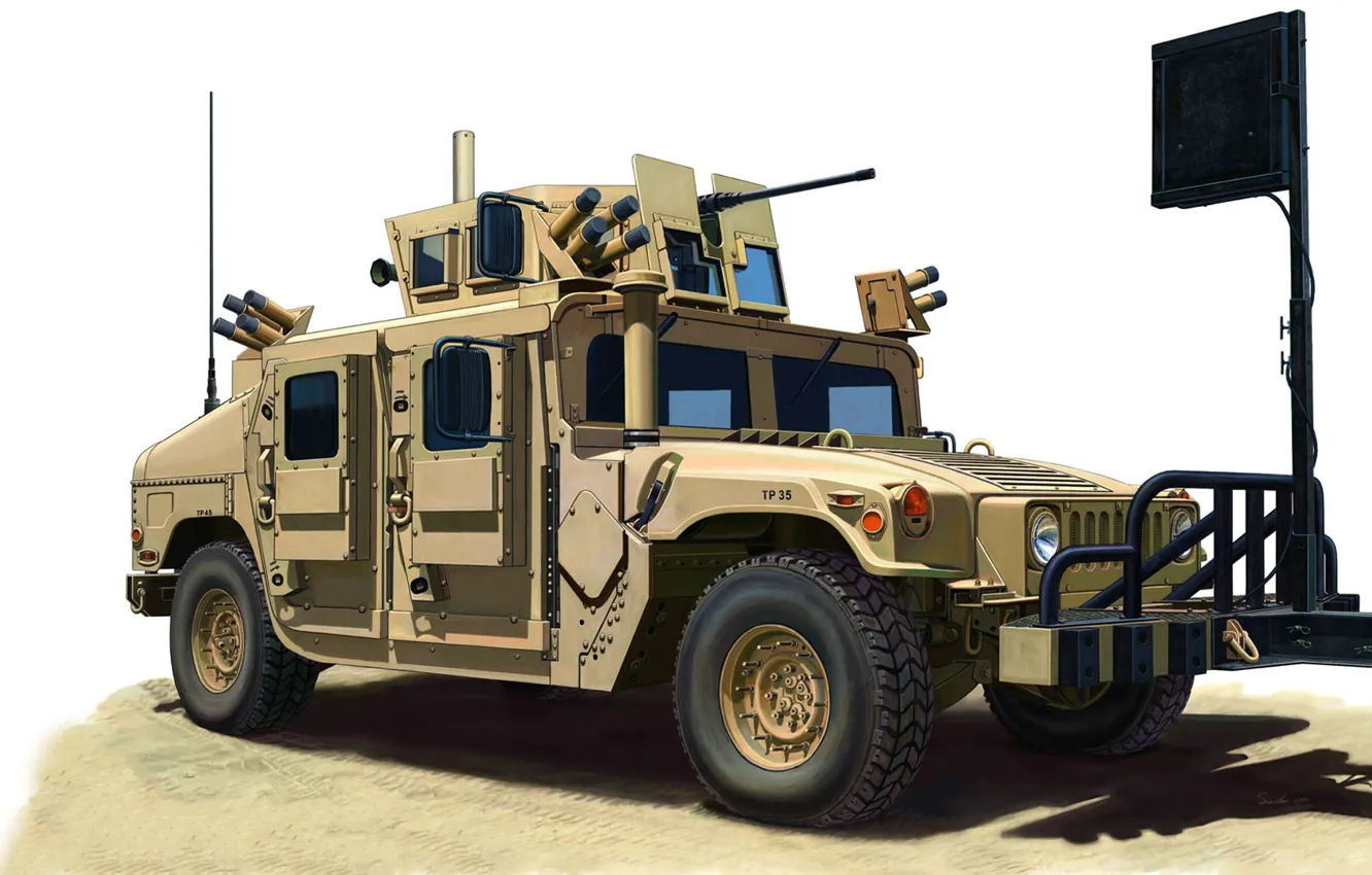 Фото обои рисунок, HMMWV, High Mobility Multipurpose Wheeled Vehicle, высокоподвижное многоцелевое колёсное транспортное средство, Humvee, M-1114, усиленный …