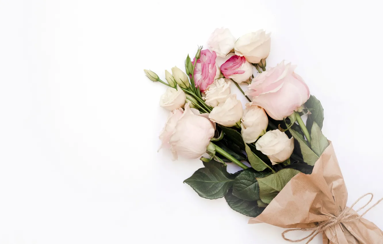 Фото обои цветы, розы, букет, pink, flowers, roses, эустома, eustoma