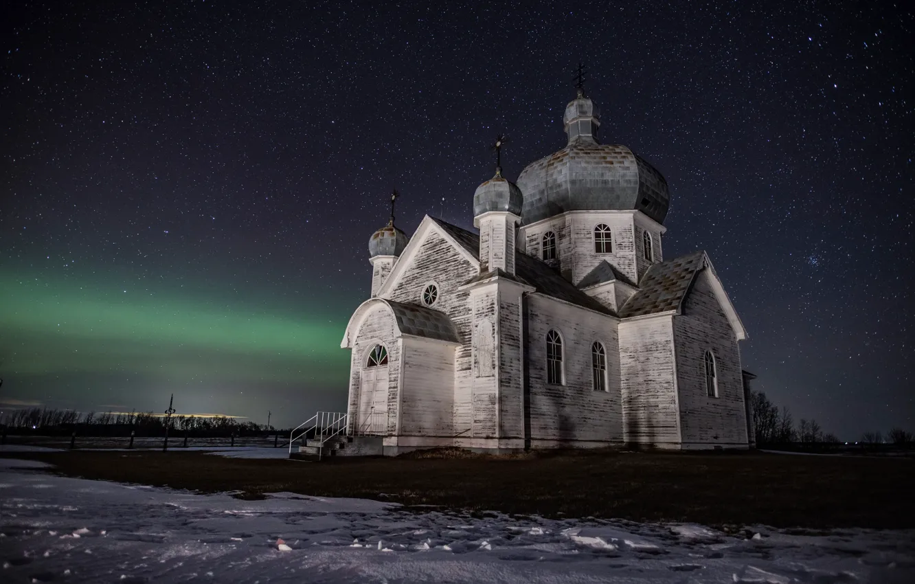 Фото обои night, church, Forgotten, Saskatchewan