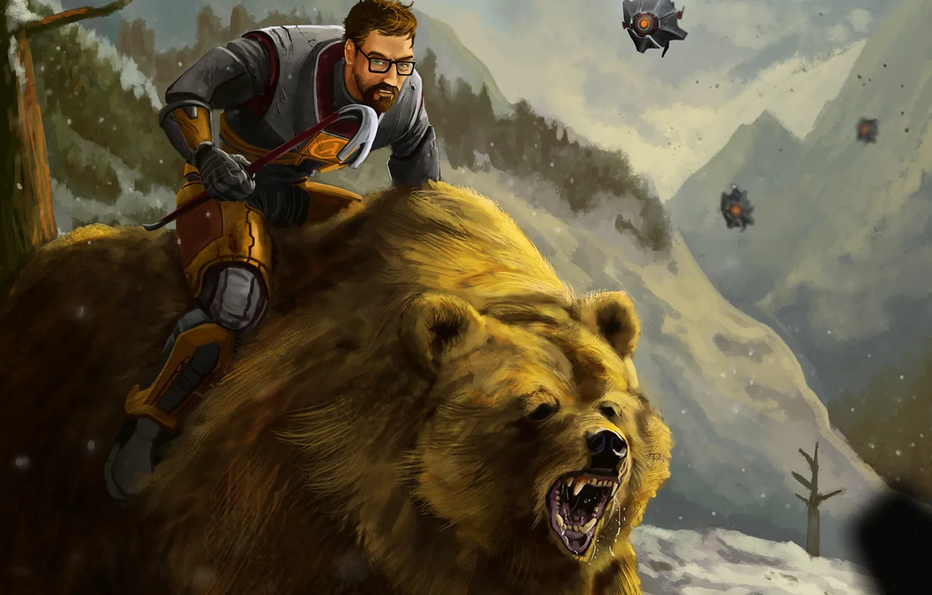Фото обои лес, медведь, Half-Life, fan art, Gordon Freeman