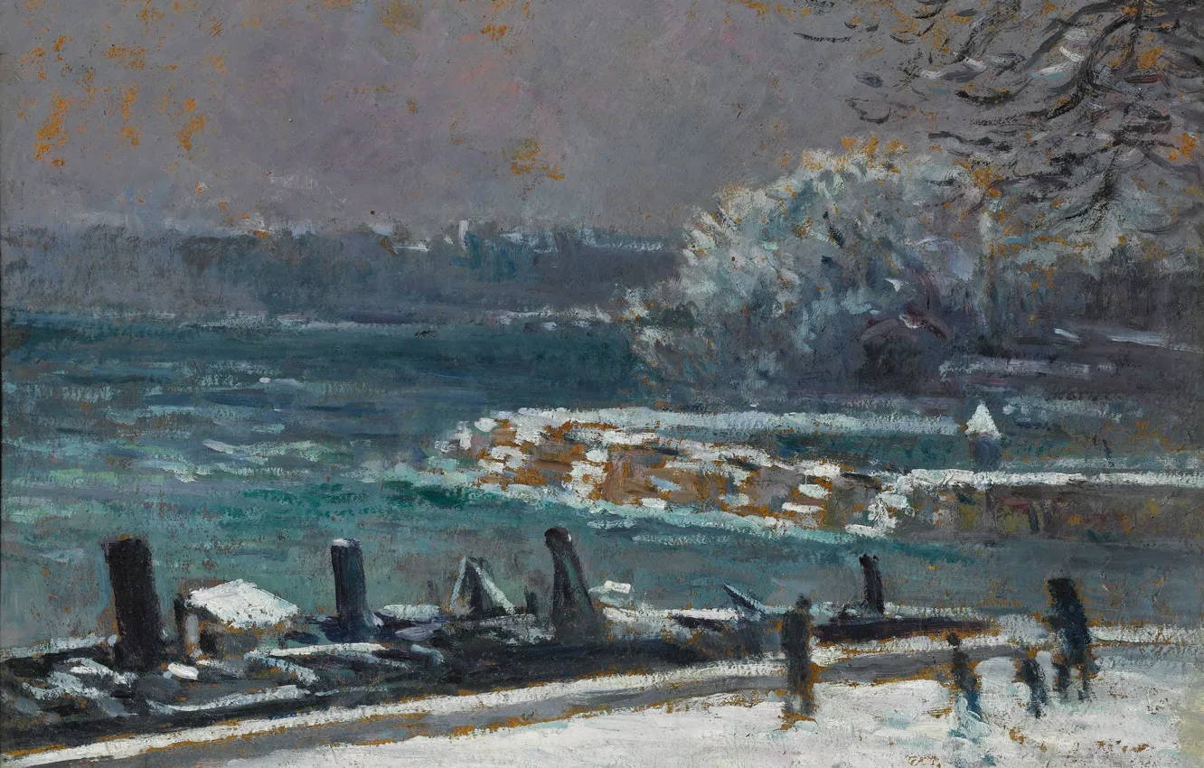 Фото обои картина, городской пейзаж, 1913, Максимильен Люс, Maximilien Luce, Шлюз. Мост Искусств. Зима