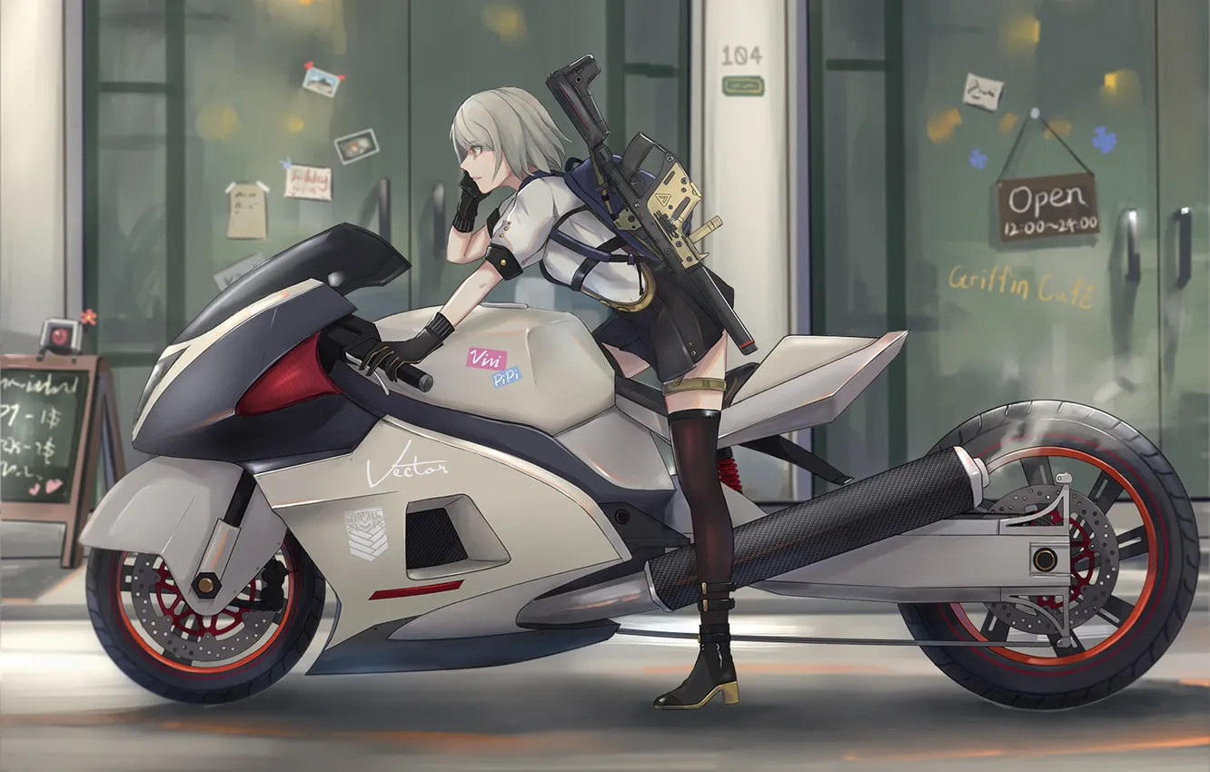 Фото обои девушка, аниме, мотоцикл
