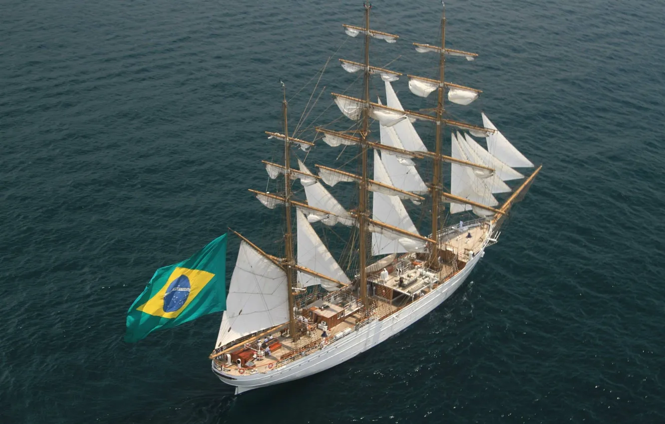 Фото обои sea, flag, Brazil, Navy, sailboat, Navy of Brazil, Sailboat White Swan, White Swan