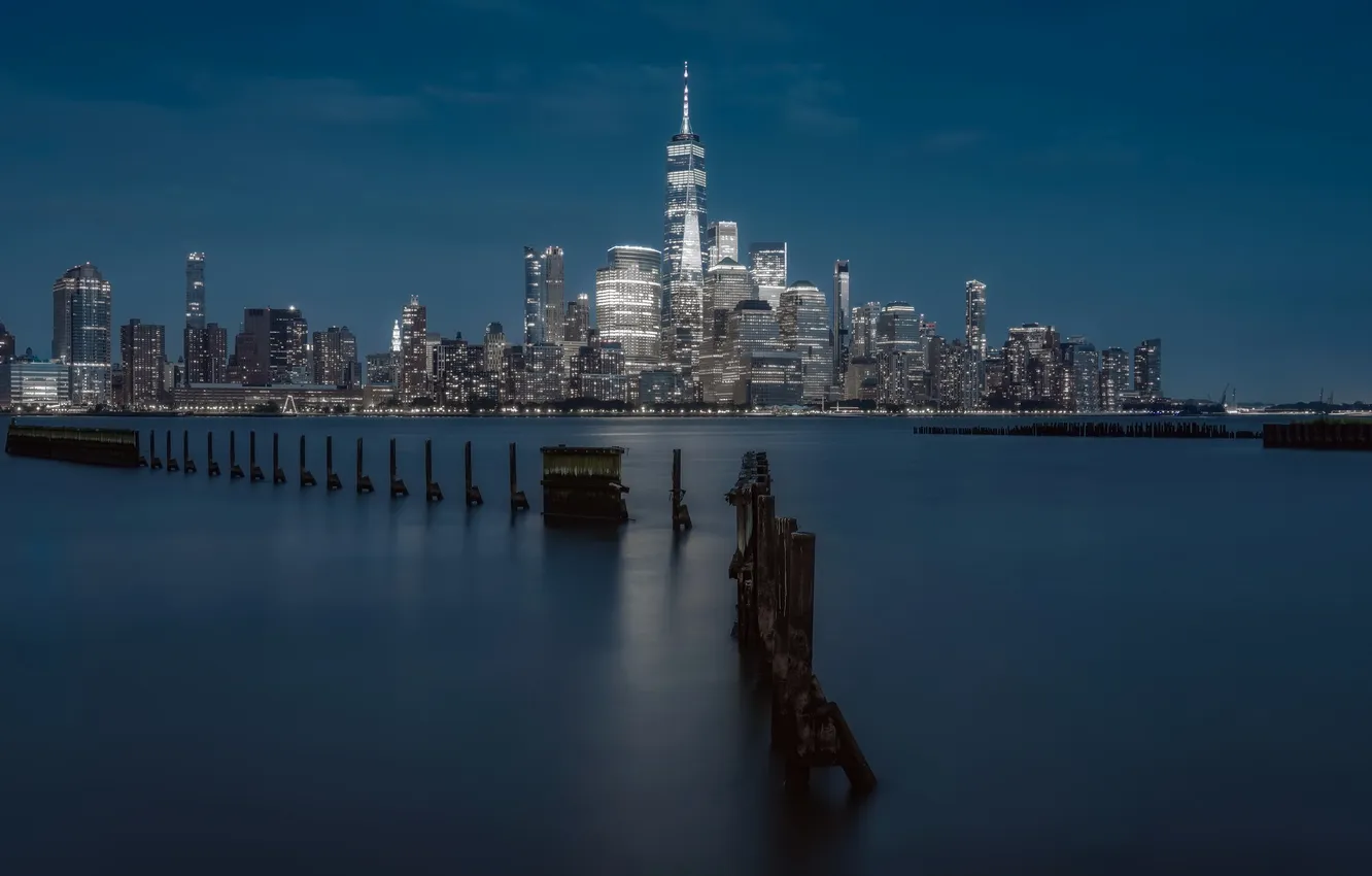 Фото обои ночь, город, New York