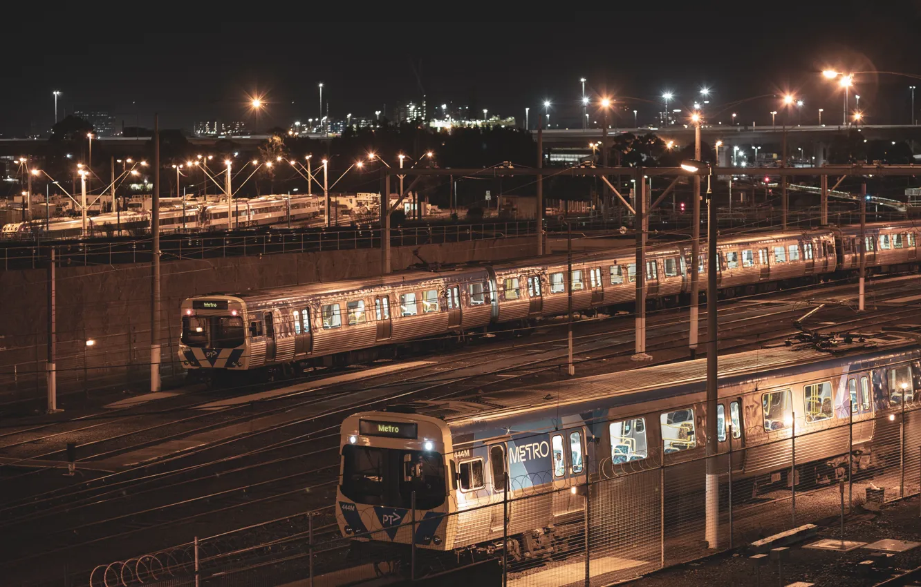 Фото обои night, train station, North Melbourne