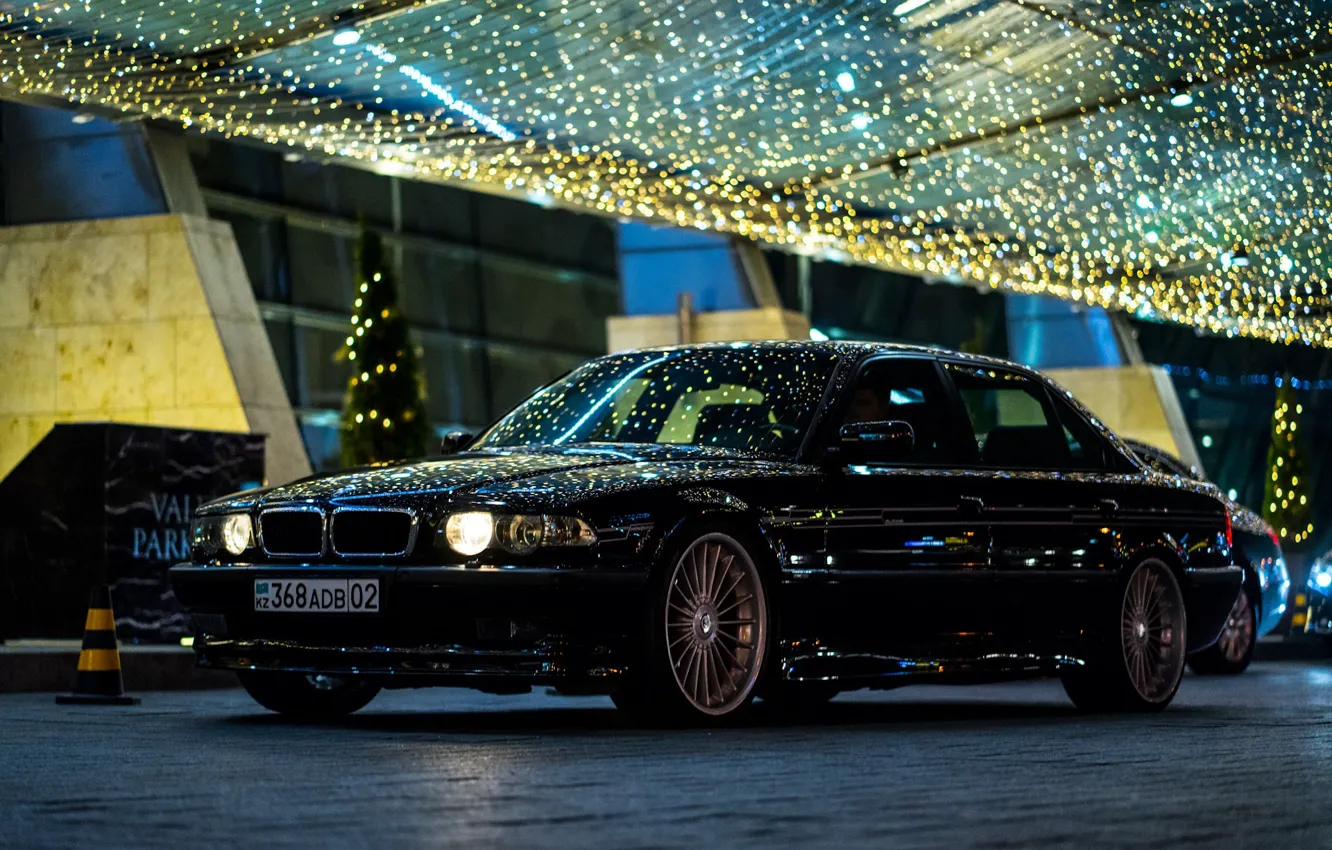 Фото обои BMW, City, Light, Night, Alpina, E38, Kazakhstan, Almaty